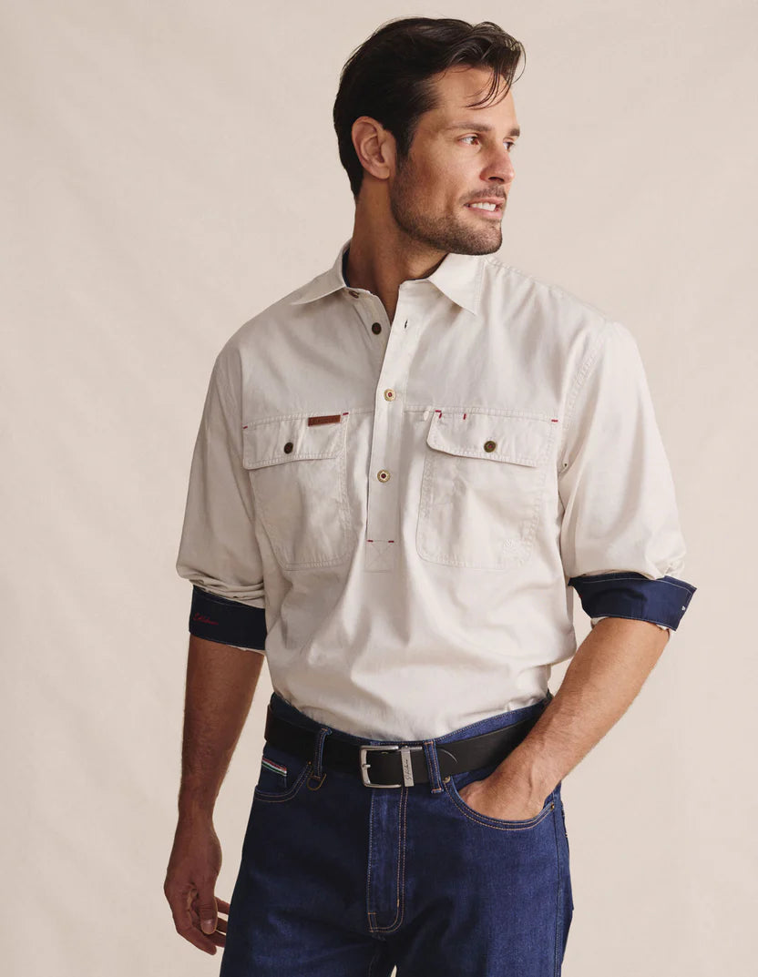 S.Kidman - Brockman Half Placket Work Shirt - Stone