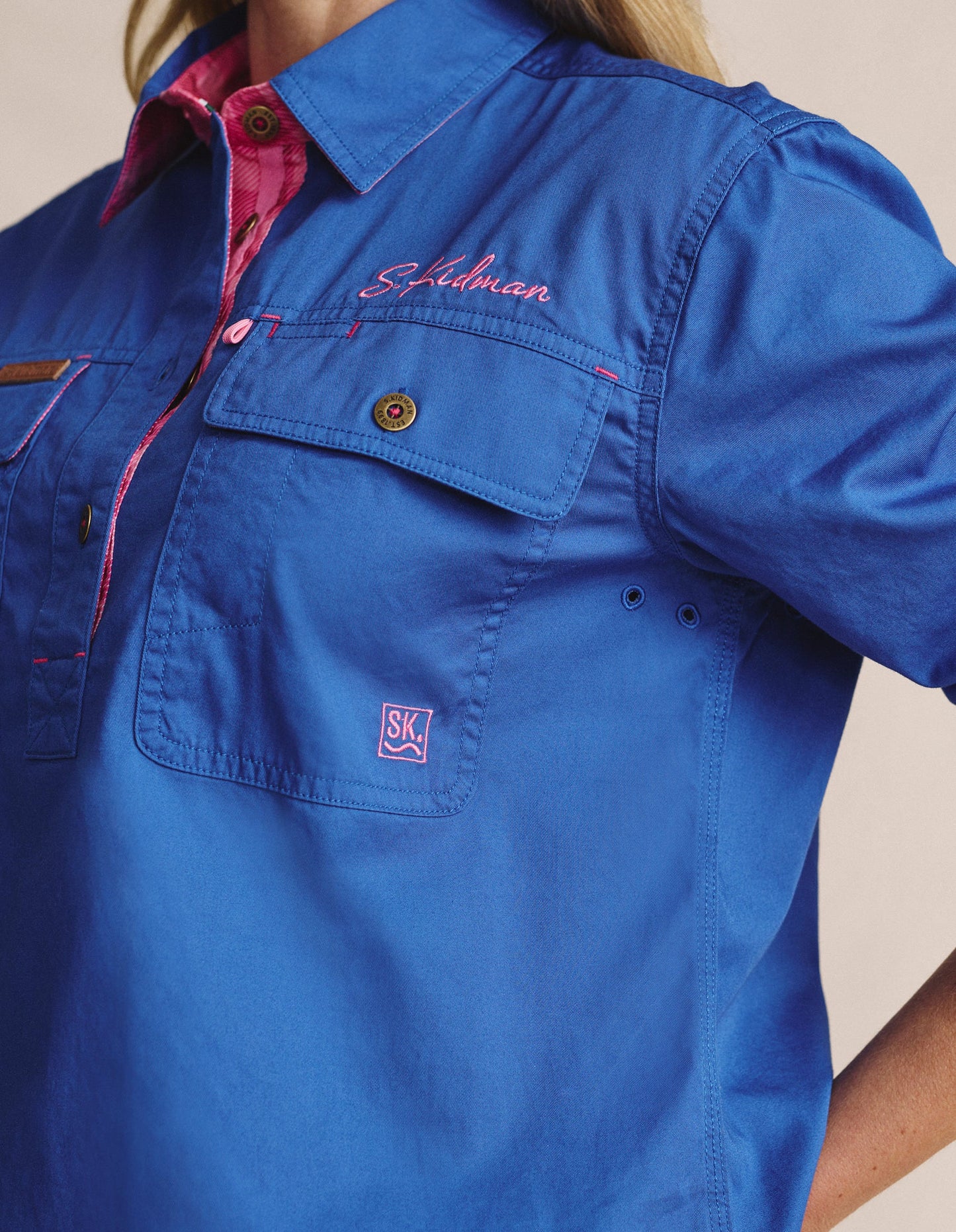 S. Kidman - Camfield Half Placket Work Shirt - Mid Blue