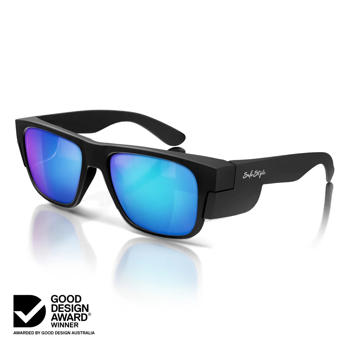 Safe Style - Fusions Matte Black Frame Mirrors Blue Polarised Lens Safety Glasses