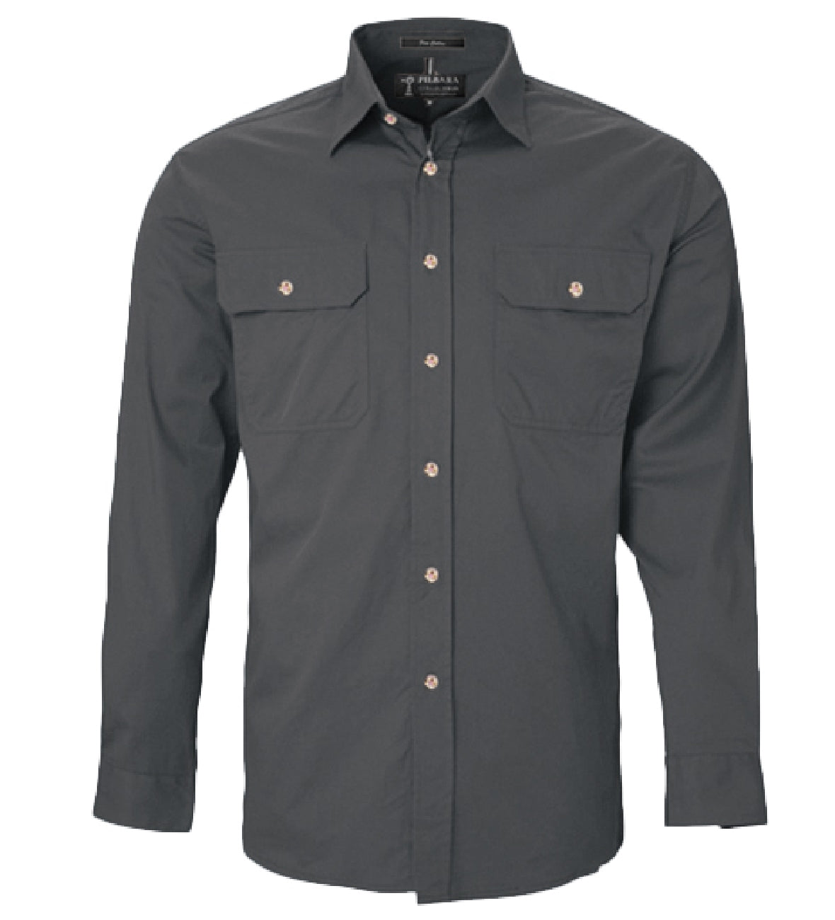 Pilbara - Men's Open Front L/S Shirt Charcoal
