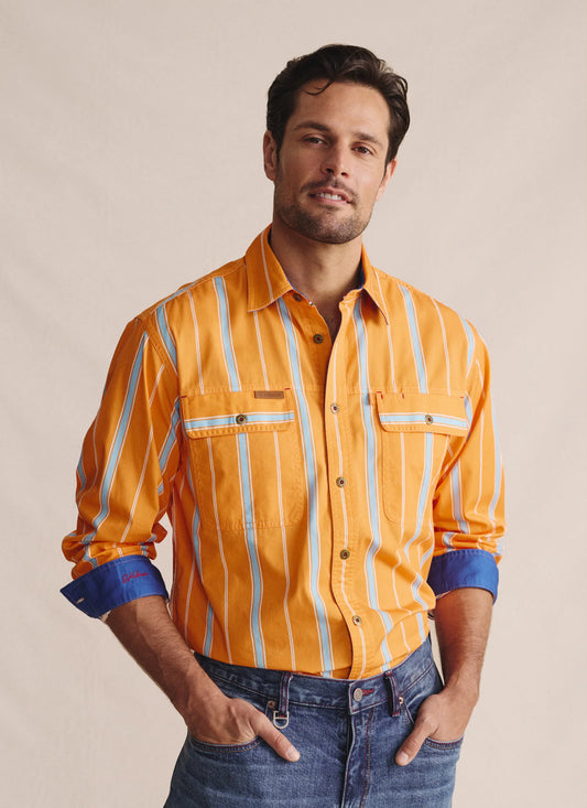 S Kidman - Men's Armstrong Full Placket Work Shirt Orange