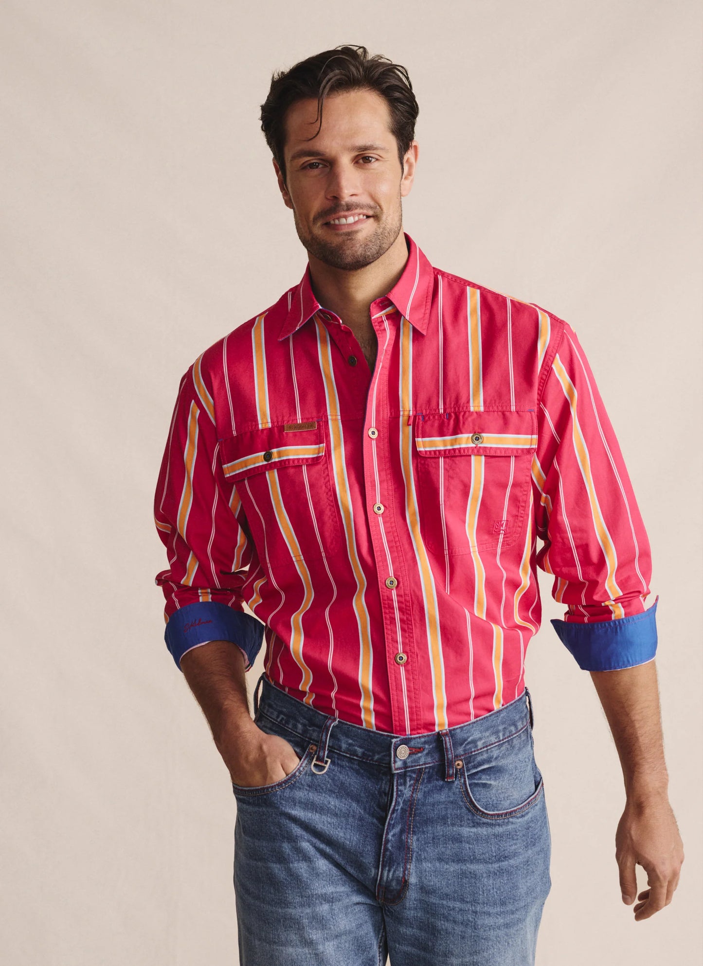 S Kidman - Men's Armstrong Full Placket Work Shirt Pink