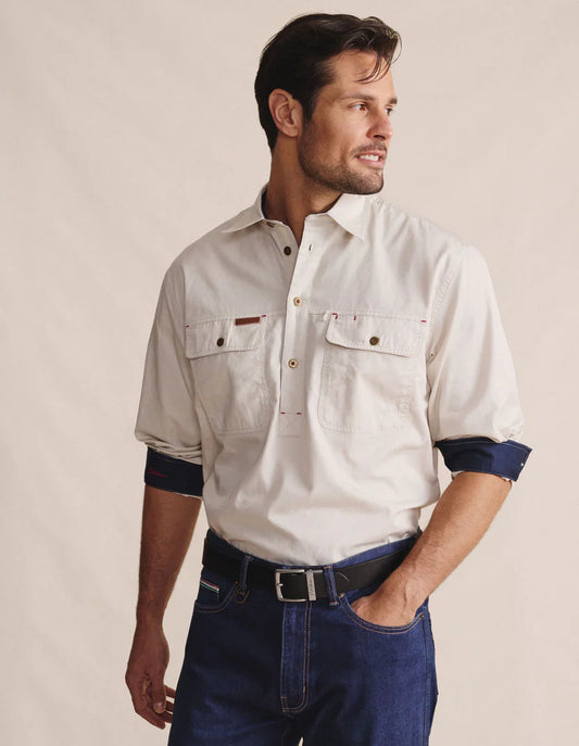 S.Kidman - Brockman Half Placket Work Shirt - Stone