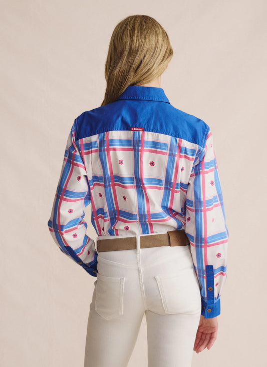 S Kidman - Ladie's Camfield Half Placket Work Shirt Mid Blue