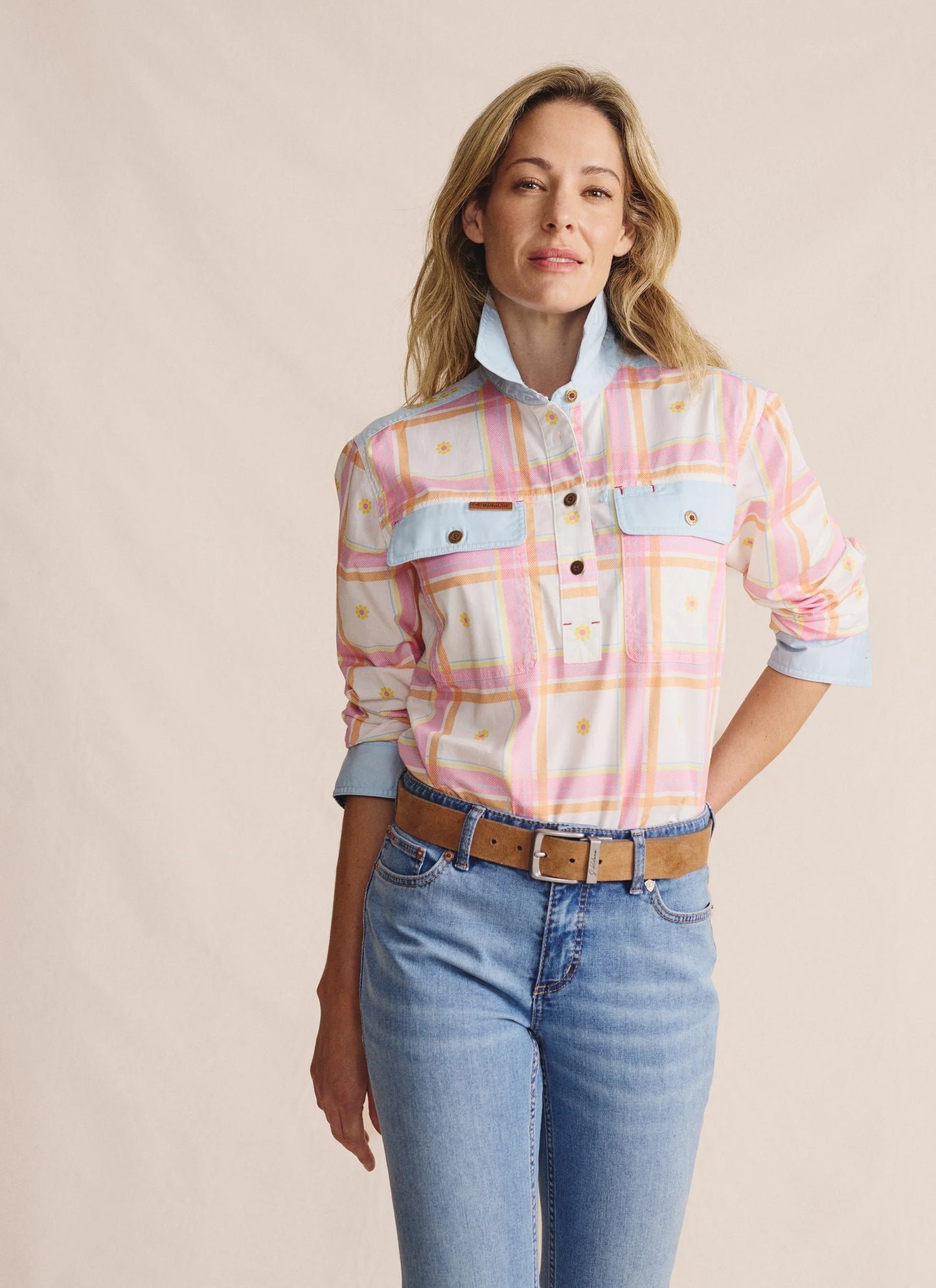 S Kidman - Ladies Camfield Half Placket Work Shirt Pale Pink