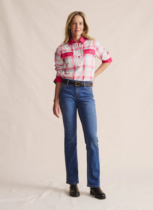 S Kidman - Ladie's Camfield Half Placket Work Shirt Pink