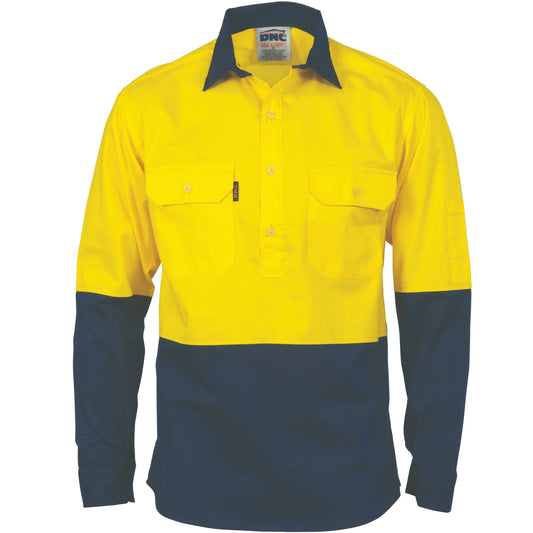 DNC - HiVis 2 Tone Cool-Breeze Close Front Cotton Shirt - Long Sleeve