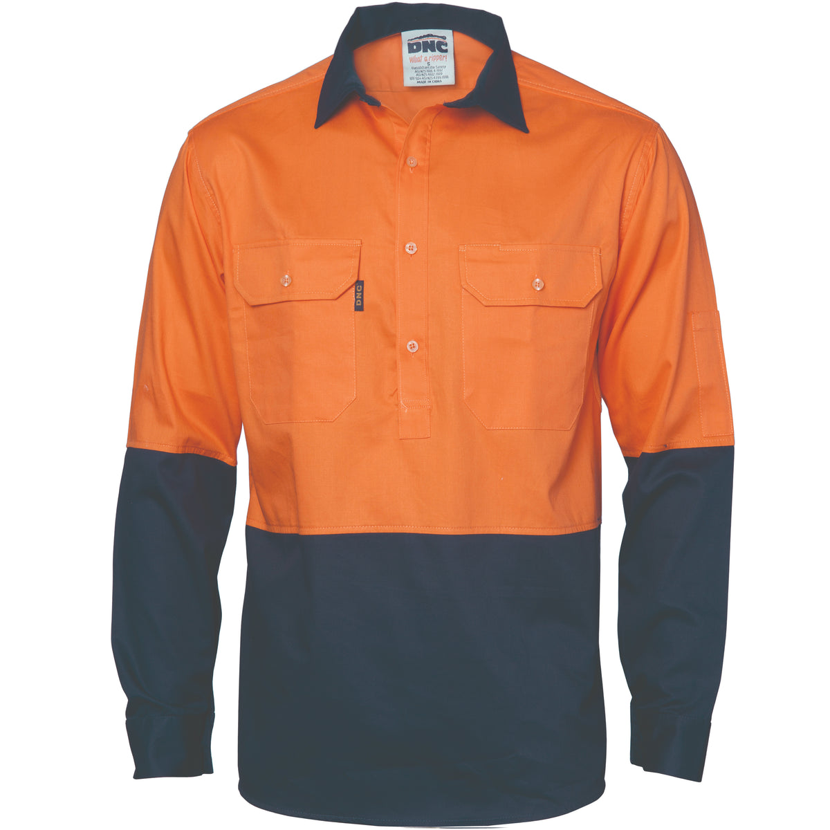 DNC - HiVis 2 Tone Cool-Breeze Close Front Cotton Shirt - Long Sleeve