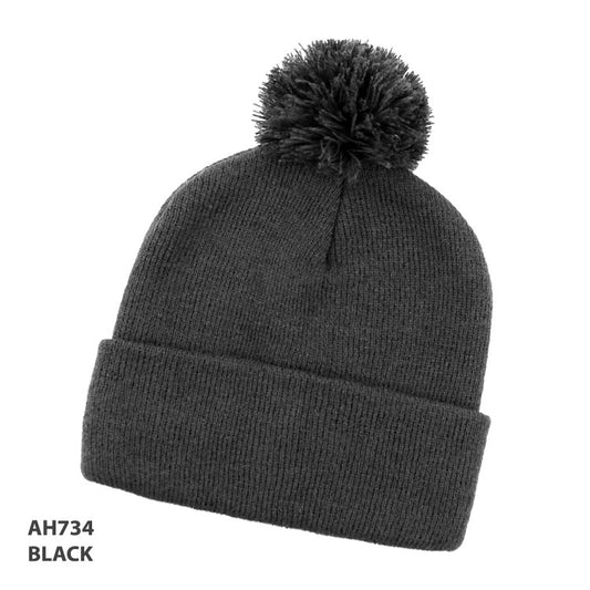 Grace - Black Pom Pom Beanie - AH734