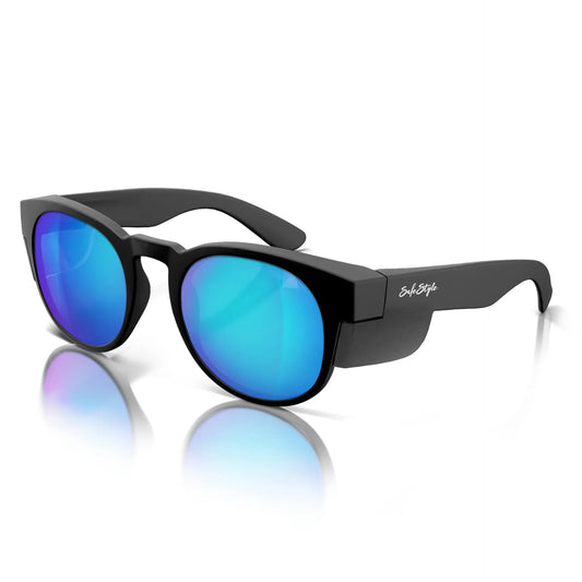 Safe Style - Cruisers Matte Black Frame Mirrors Blue Polarised Safety Glasses