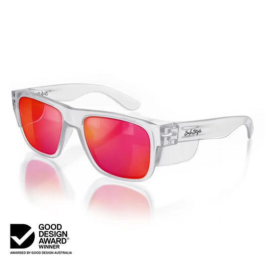 Safe Style - Fusions Clear Frame Mirrors Red Polarised Lens Safety Glasses