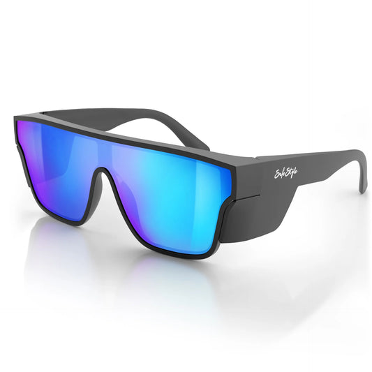 Safe Style - Primes Matte Black Frame Reflectors Blue Lens Safety Glasses