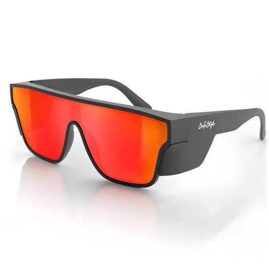 Safe Style - Primes Matte Black Frame Reflectors Red Lens Safety Glasses