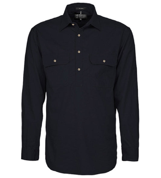 Pilbara - Mens Closed Front Long Sleeve Shirt - Black