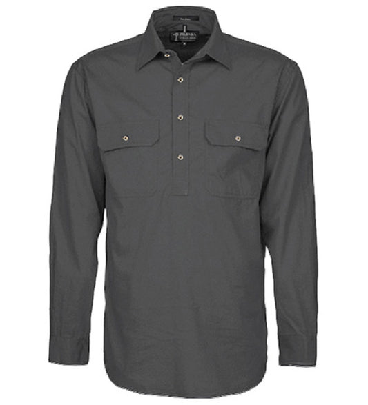 Pilbara - Mens Closed Front Long Sleeve Shirt - Charcoal