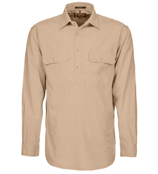 Pilbara - Mens Closed Front Long Sleeve Shirt - Clay