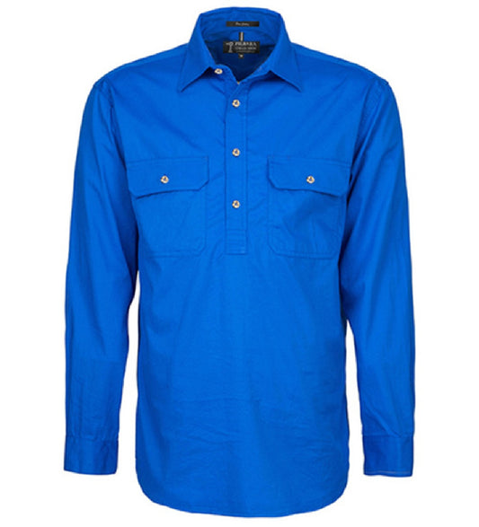 Pilbara - Mens Closed Front Long Sleeve Shirt - Cobalt Blue