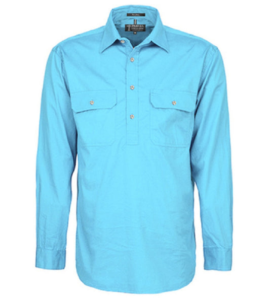 Pilbara - Mens Closed Front Long Sleeve Shirt - Cornflower