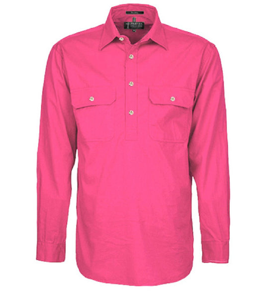 Pilbara - Mens Closed Front Long Sleeve Shirt - Hot Pink