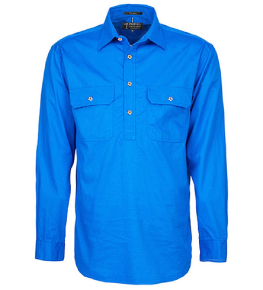 Pilbara - Men's Closed Front L/S Shirt  Light Blue
