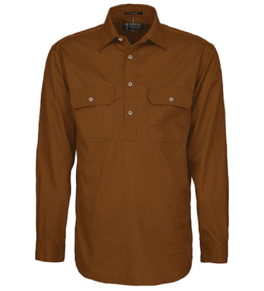 Pilbara - Mens Closed Front Long Sleeve Shirt - Terracotta