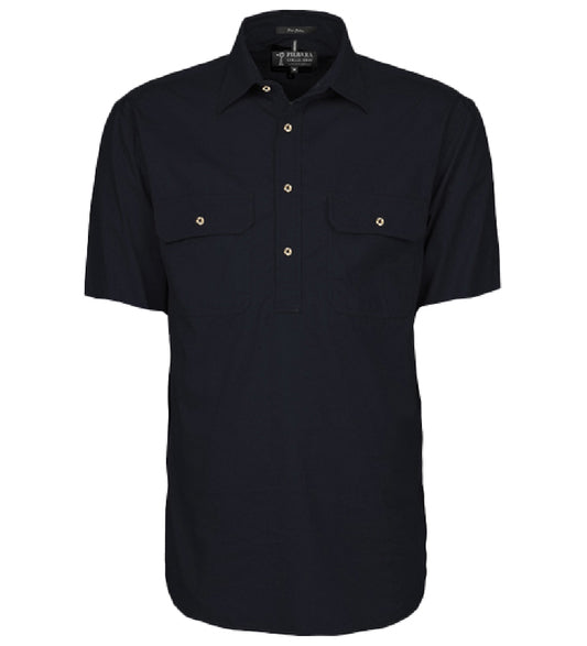 Pilbara - Mens Closed Front Short Sleeve Shirt - Black