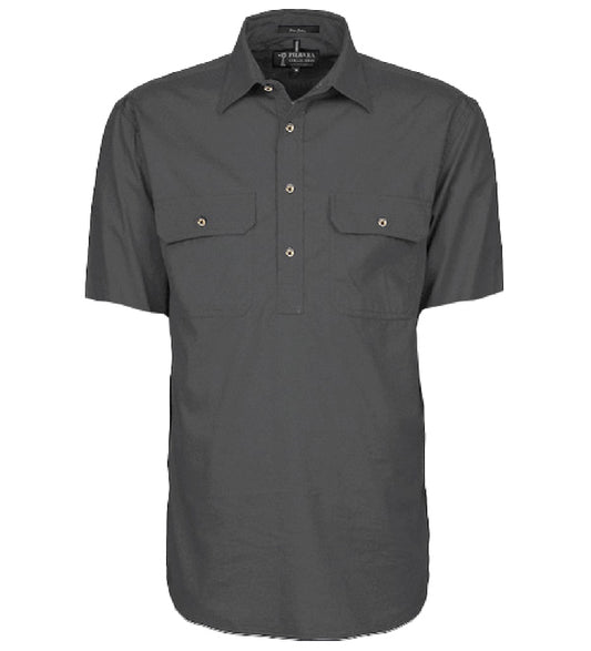 Pilbara - Mens Closed Front Short Sleeve Shirt - Charcoal
