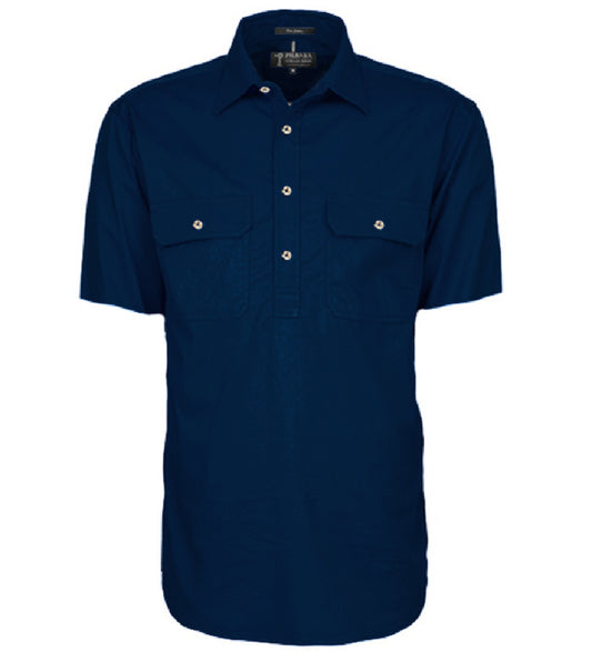 Pilbara - Mens Closed Front Short Sleeve Shirt - French Navy