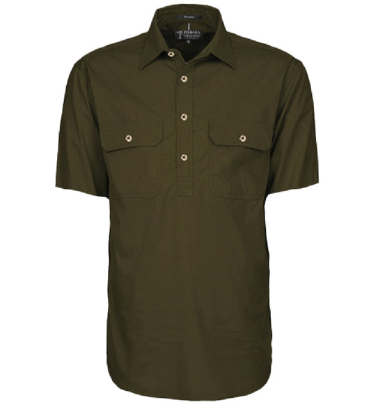 Pilbara - Mens Closed Front Short Sleeve Shirt - Olive