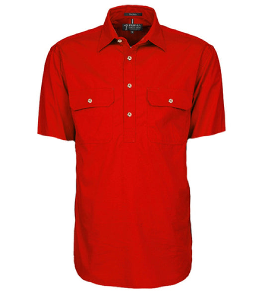 Pilbara - Mens Closed Front Short Sleeve Shirt - Red