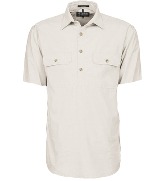 Pilbara - Mens Closed Front Short Sleeve Shirt - Stone