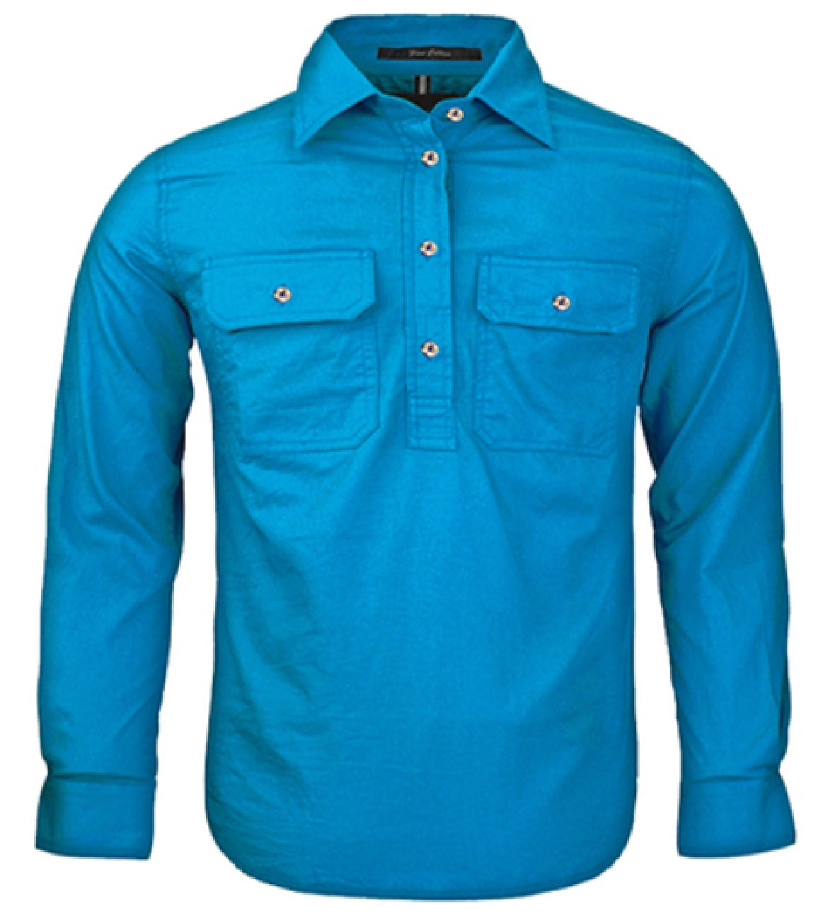 Pilbara - Childrens Closed Front Long Sleeve Shirt - Azure
