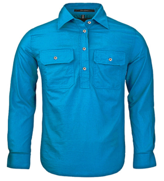 Pilbara - Childrens Closed Front Long Sleeve Shirt - Azure