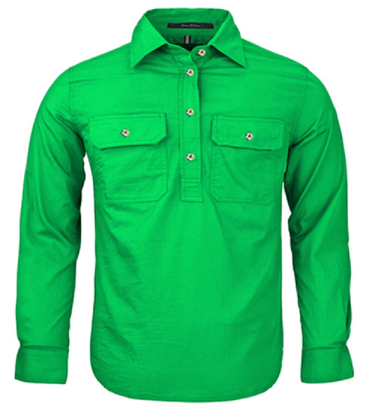 Pilbara - Childrens Closed Front Long Sleeve Shirt - Emerald