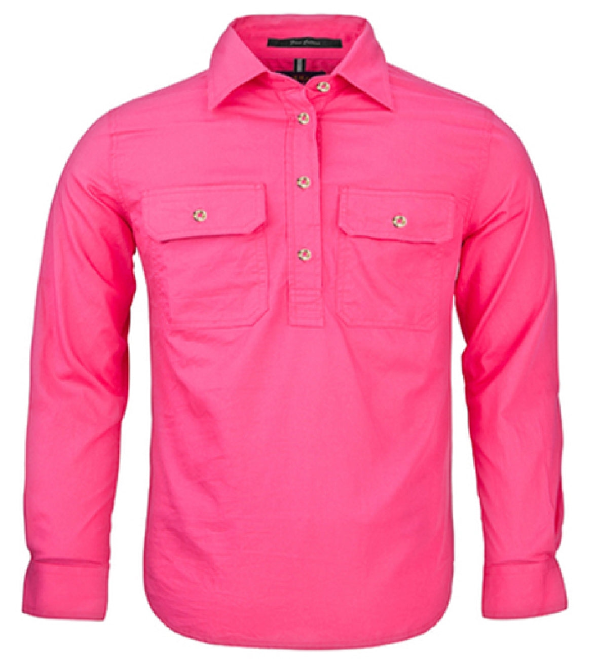 Pilbara - Childrens Closed Front Long Sleeve Shirt - Hot Pink