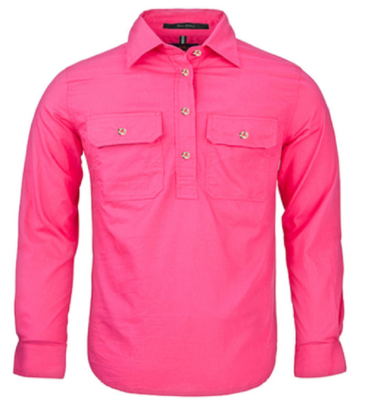 Pilbara - Childrens Closed Front Long Sleeve Shirt - Hot Pink