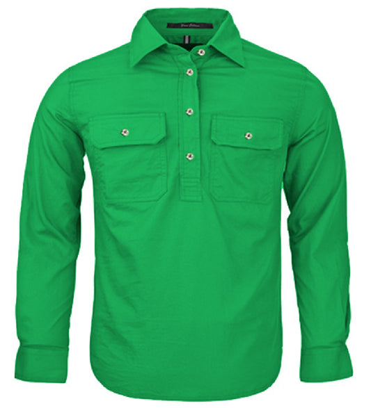 Pilbara - Childrens Closed Front Long Sleeve Shirt - Kelly Green