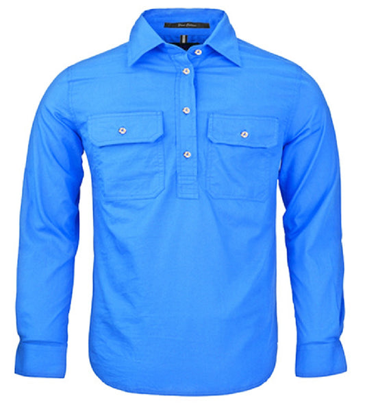 Pilbara - Childrens Closed Front Long Sleeve Shirt - Light Blue