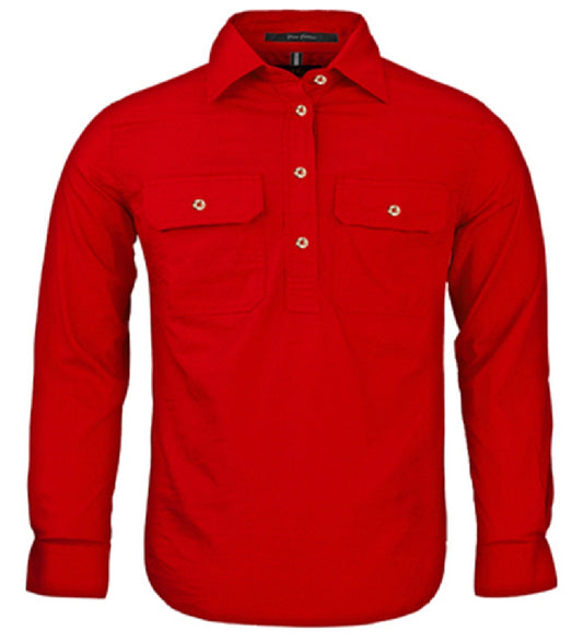 Pilbara - Childrens Closed Front Long Sleeve Shirt - Red