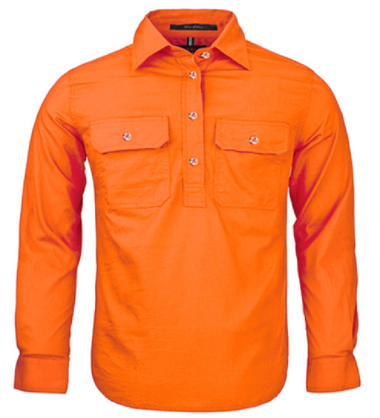 Pilbara - Childrens Closed Front Long Sleeve Shirt - Tangerine