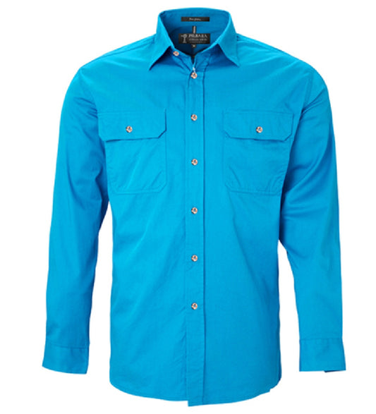 Pilbara - Men's Open Front L/S Shirt  Azure