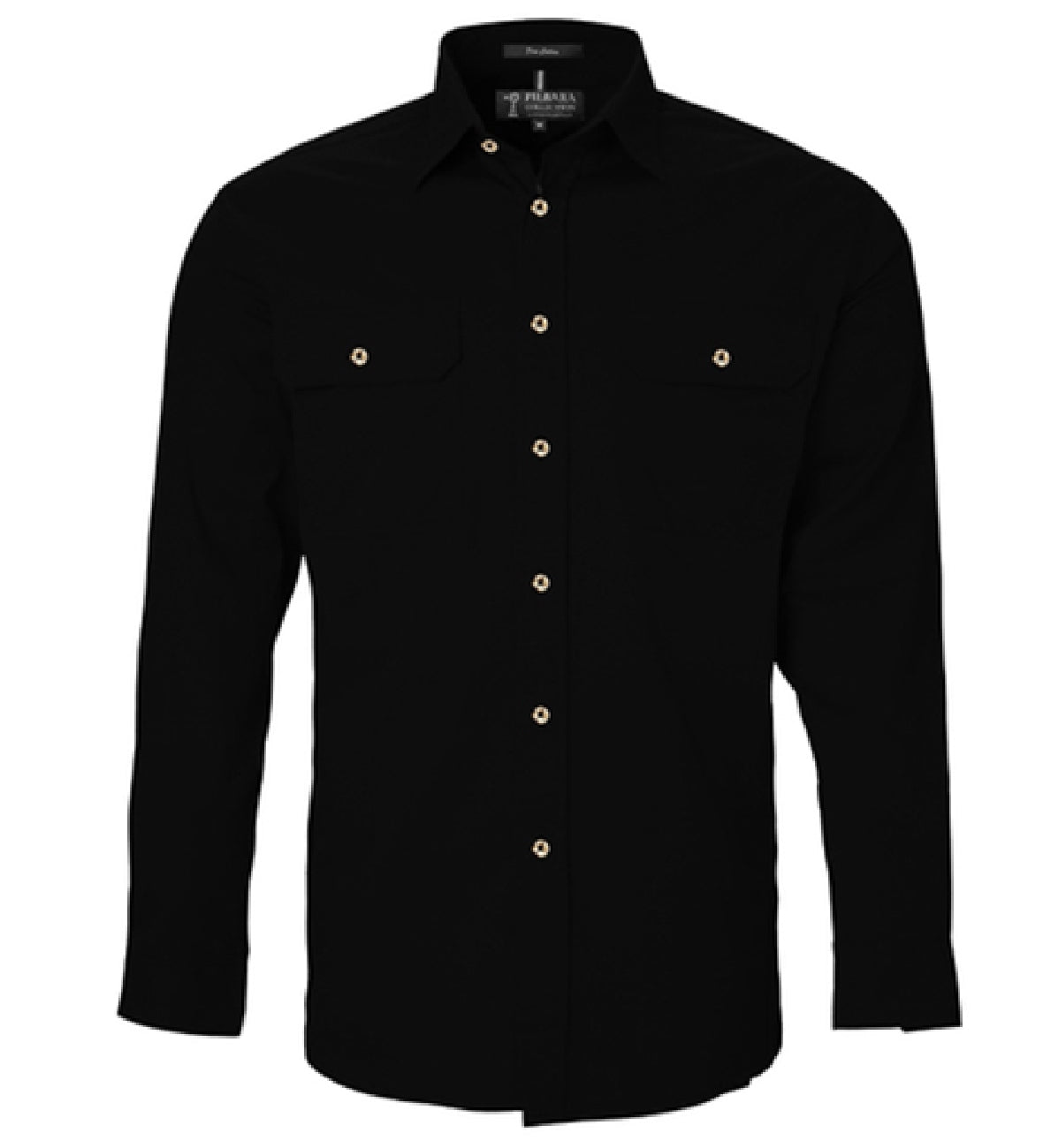 Pilbara - Men's Open Front L/S Shirt  Black