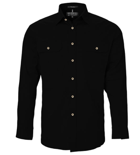 Pilbara - Men's Open Front L/S Shirt  Black