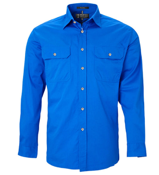 Pilbara - Men's Open Front L/S Shirt  Cobalt Blue