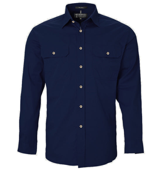 Pilbara - Men's Open Front L/S Shirt  French - Navy
