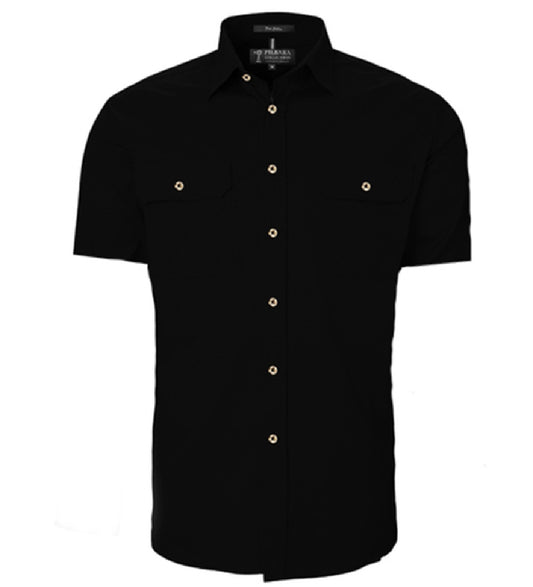 Pilbara - Mens Open Front Short Sleeve Shirt - Black