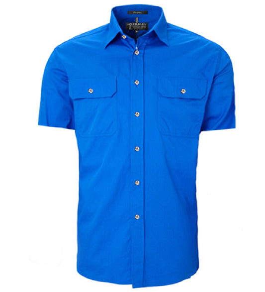Pilbara - Mens Open Front Short Sleeve Shirt - Cobalt Blue