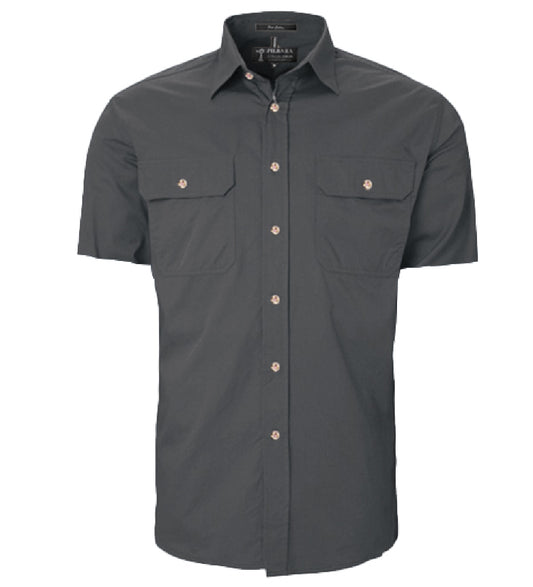 Pilbara - Mens Open Front Short Sleeve Shirt - Charcoal
