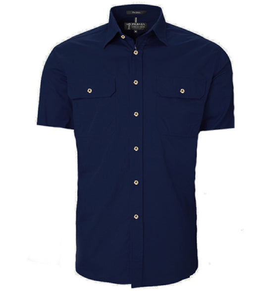 Pilbara - Mens Open Front Short Sleeve Shirt - French Navy