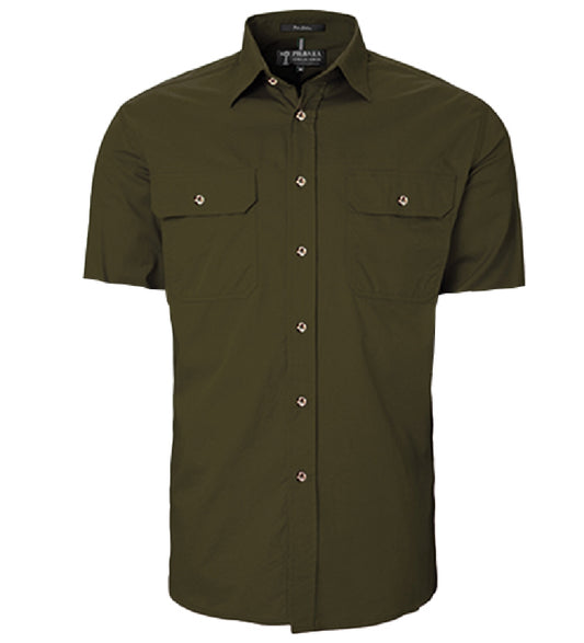 Pilbara - Mens Open Front Short Sleeve Shirt - Olive